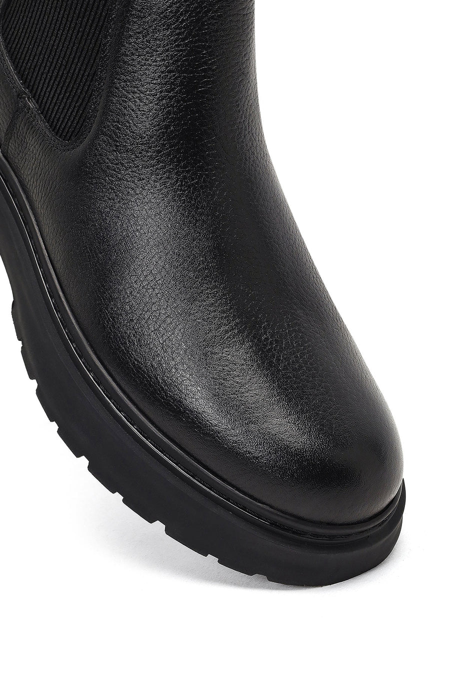 Male Black Thick-Soled Leather Chelsea Boots