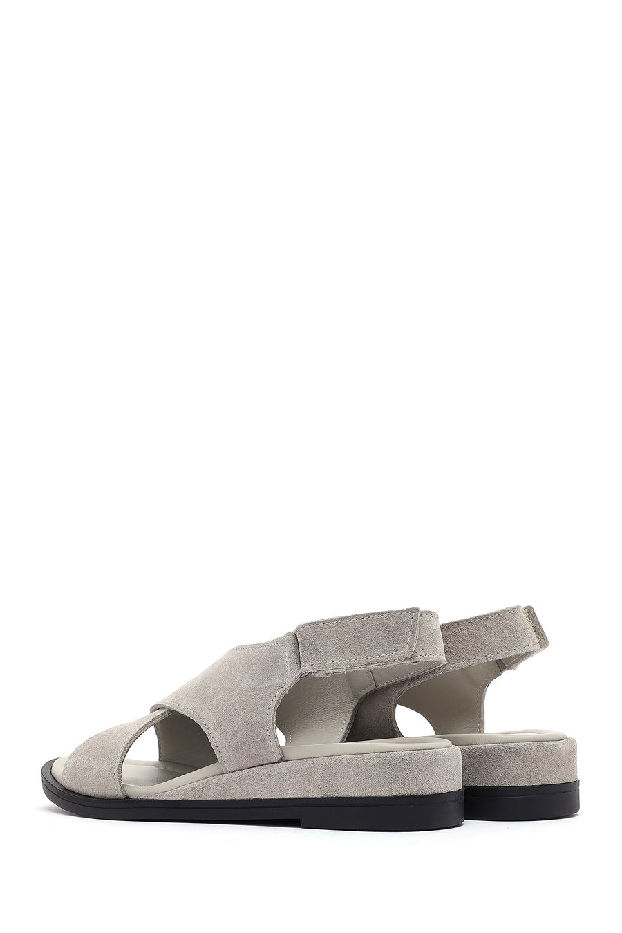 Women's Grey Ankle Strap Thick Sole Suede Leather Sandals
