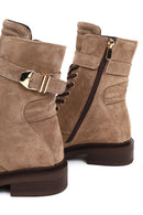 Woman Mink Zip Closure Lace-up Suede Combat Boots | Derimod