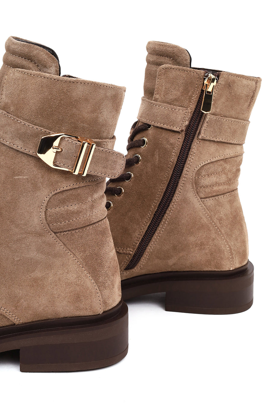 Woman Mink Zip Closure Lace-up Suede Combat Boots
