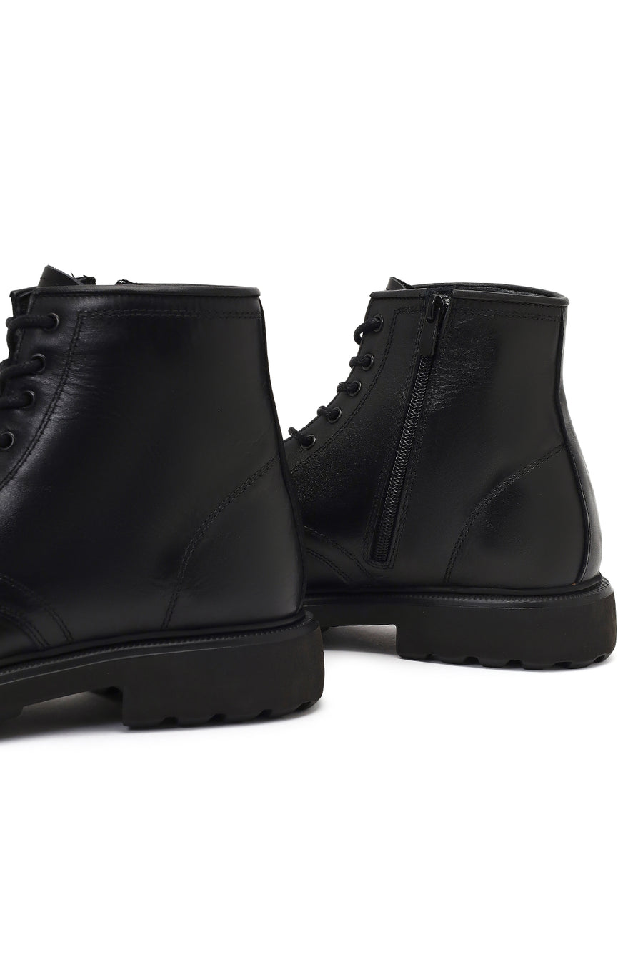 Men's Black Lace-Up Zipper Leather Casual Boot