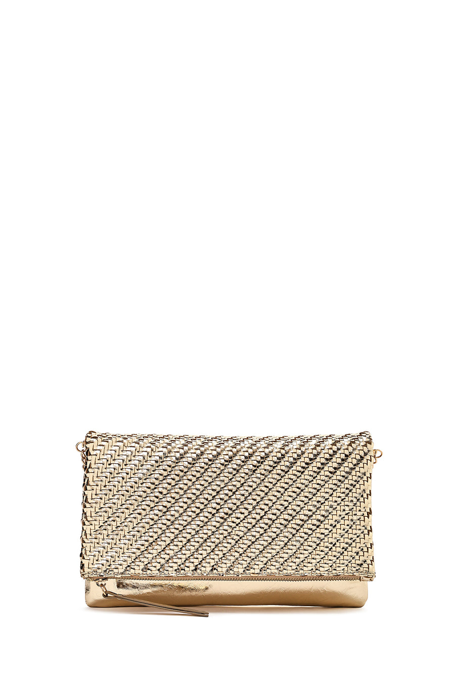 Women's Gold Long Chain Strap Braided Clutch Bag