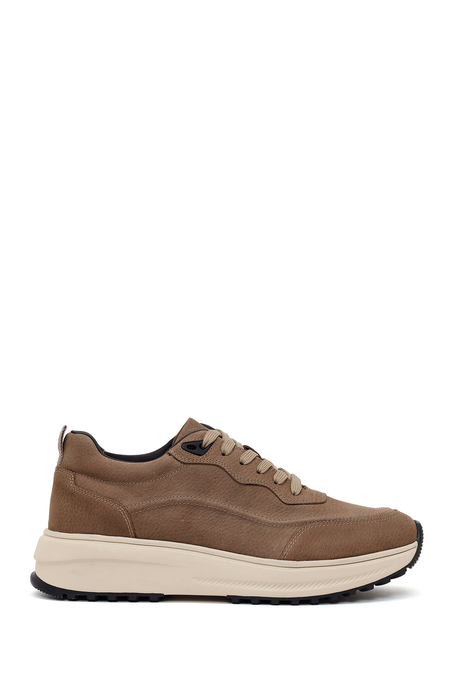 Erkek Vizon Bağcıklı Kalın Tabanlı Nubuk Deri Sneaker WM740018DN | Derimod