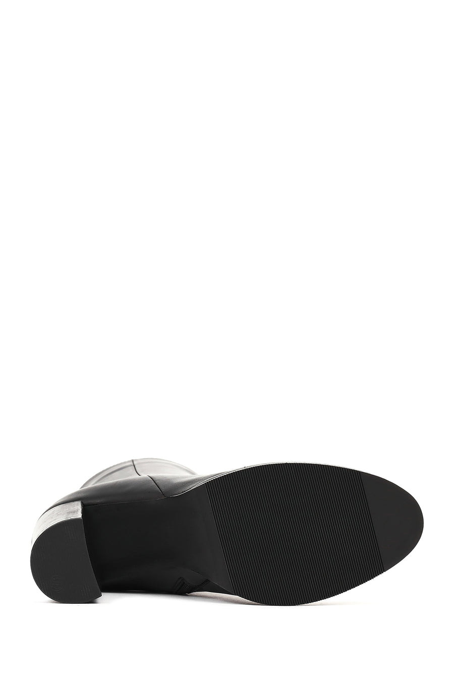 Women's Black Zippered Thick Heeled Leather Boots