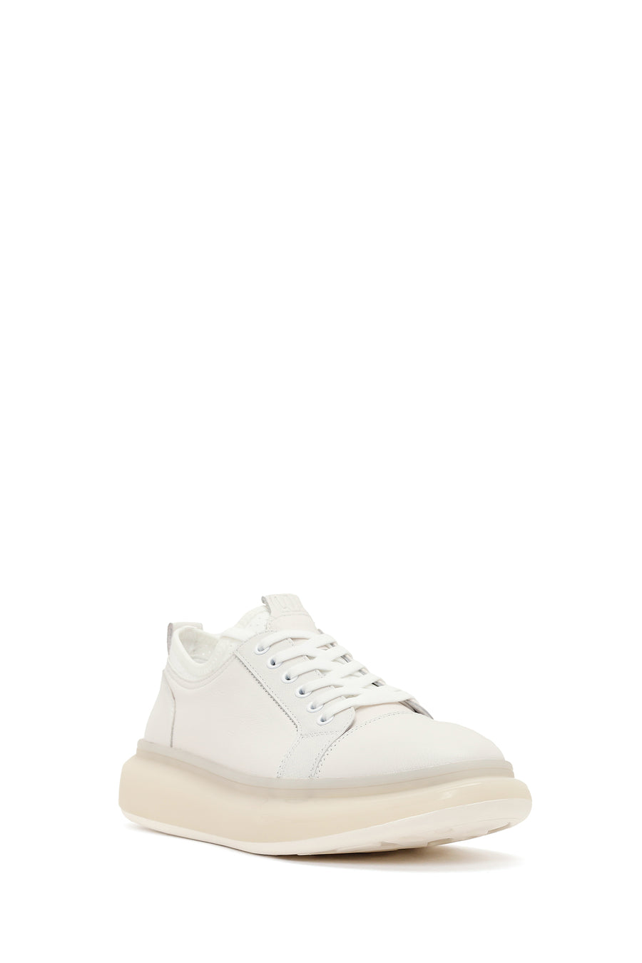 Erkek Beyaz Bağcıklı Kalın Tabanlı Deri Sneaker