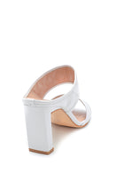 Women's Leather Capione Detailed Heeled Slippers | Derimod