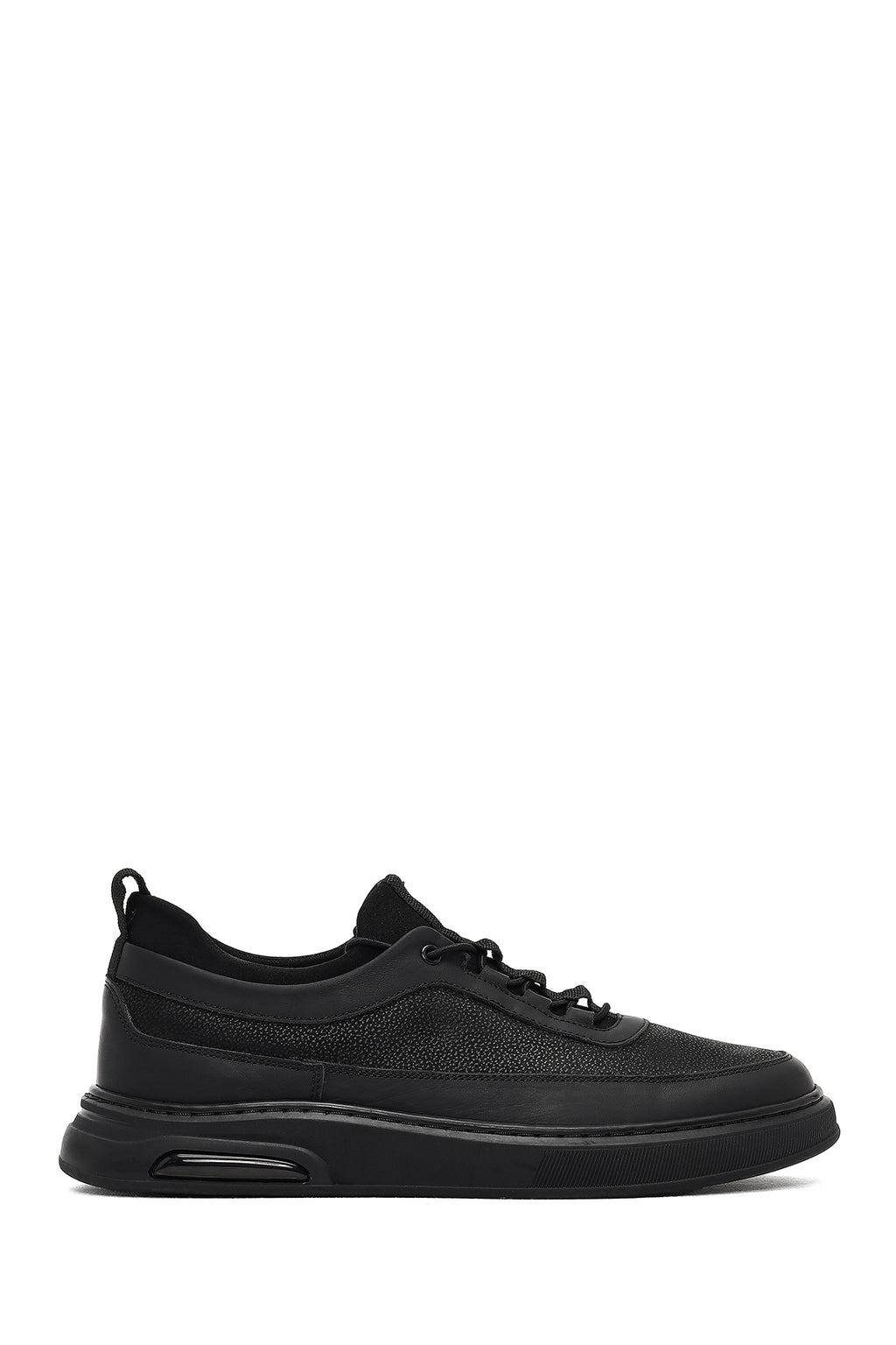 Erkek Siyah Bağcıklı Kalın Tabanlı Deri Sneaker