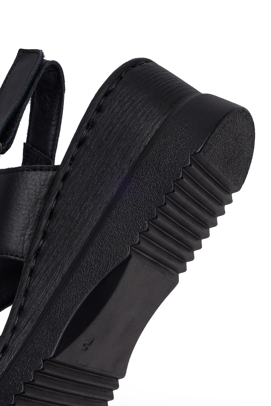 Woman Black Wedge Heel Leather Comfort Sandal