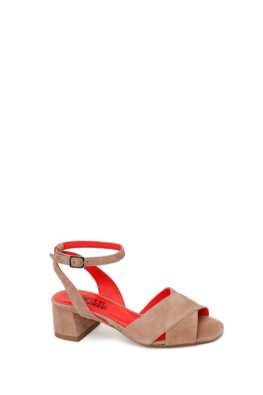 Derimod Gritti Woman Mink Ankle-Buckle Short Chunky-Heel Suede Sandal
