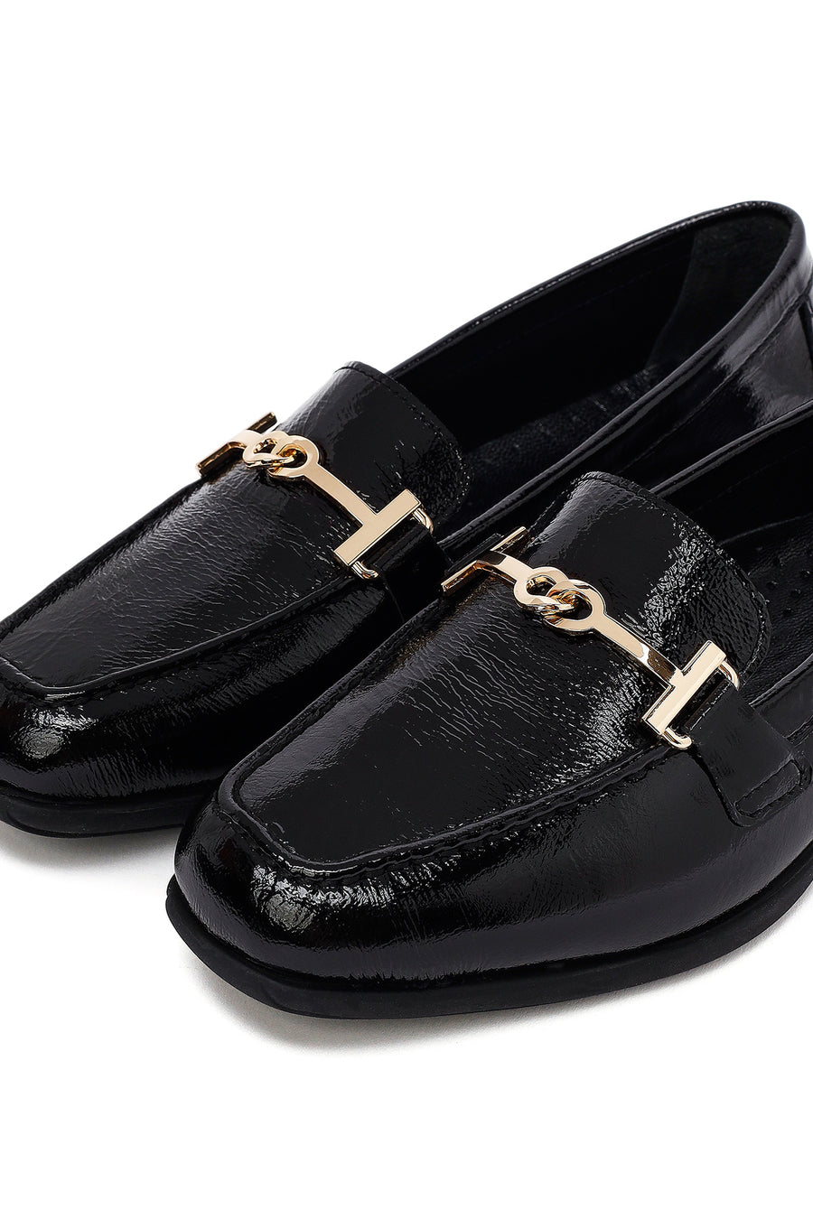 Woman Black Buckle Leather Masculine Loafer