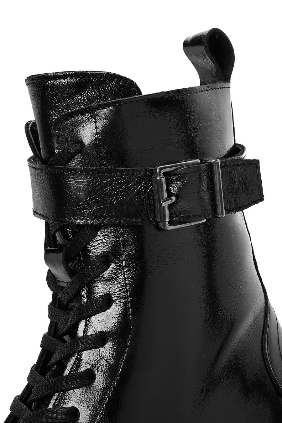 Women's Black Lace-Up Zippered Thick-Soled Leather Boots