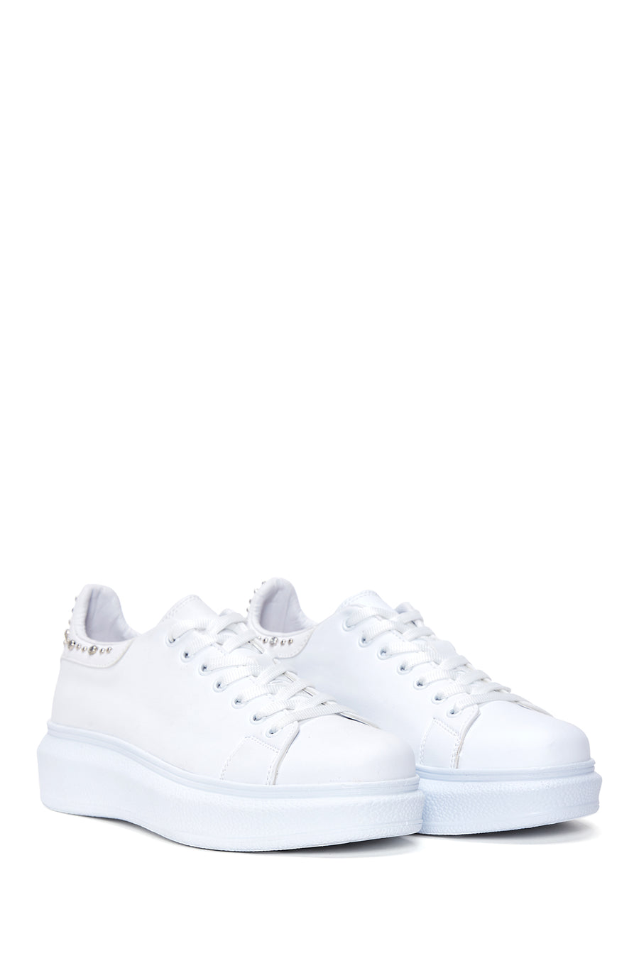Women's White Stone Thick Soled Sneaker