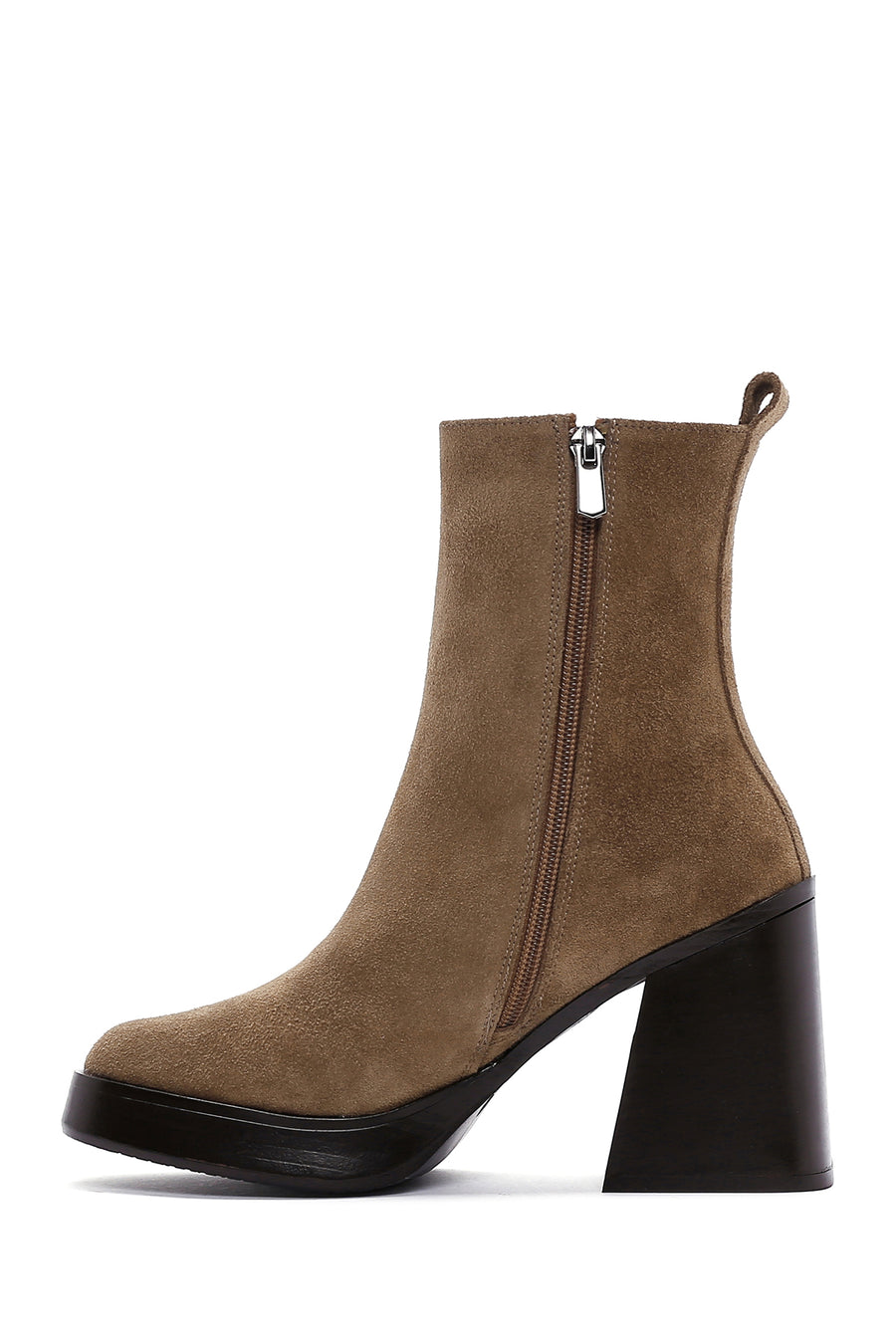 Women's Brown Suede Leather Heeled Boots