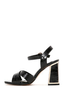 Women's Black Ankle Strap Thick Heel Crocodile Sandals | Derimod