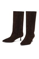 Woman Brown Thin-Heeled Suede Boots | Derimod