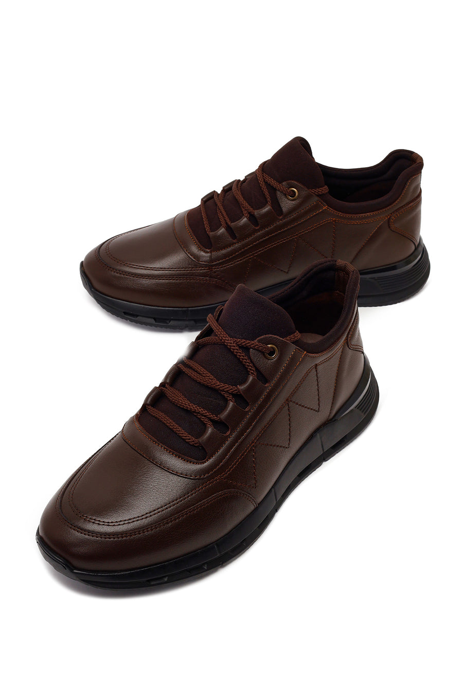 Erkek Kahverengi Bağcıklı Deri Casual Sneaker