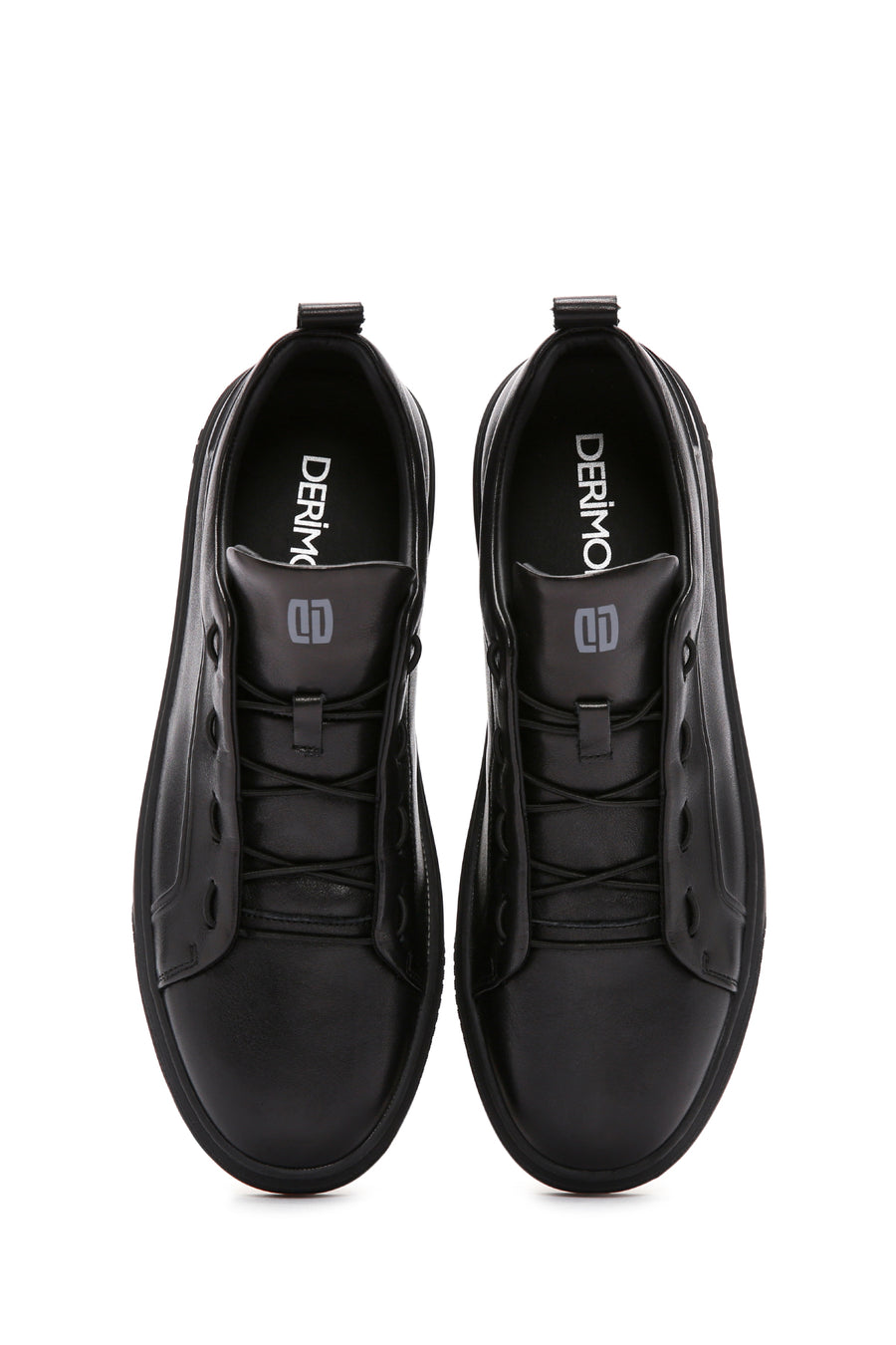 Erkek Siyah Bağcıklı Deri Sneaker