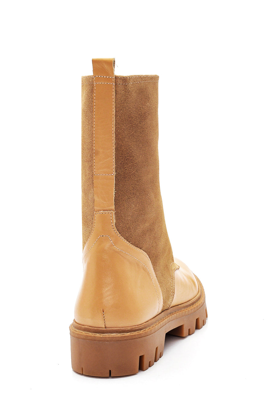 Women's Beige Leather Suede Detailed Boots