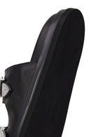 Woman Black Double-Buckle Leather Slipper | Derimod