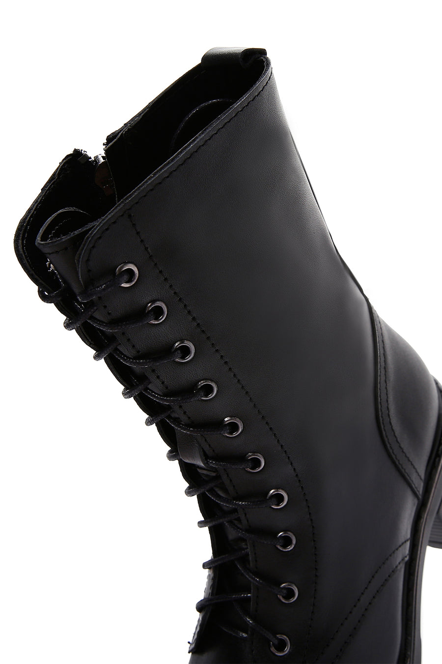 Women's Black Leather Zippered Heeled Boots