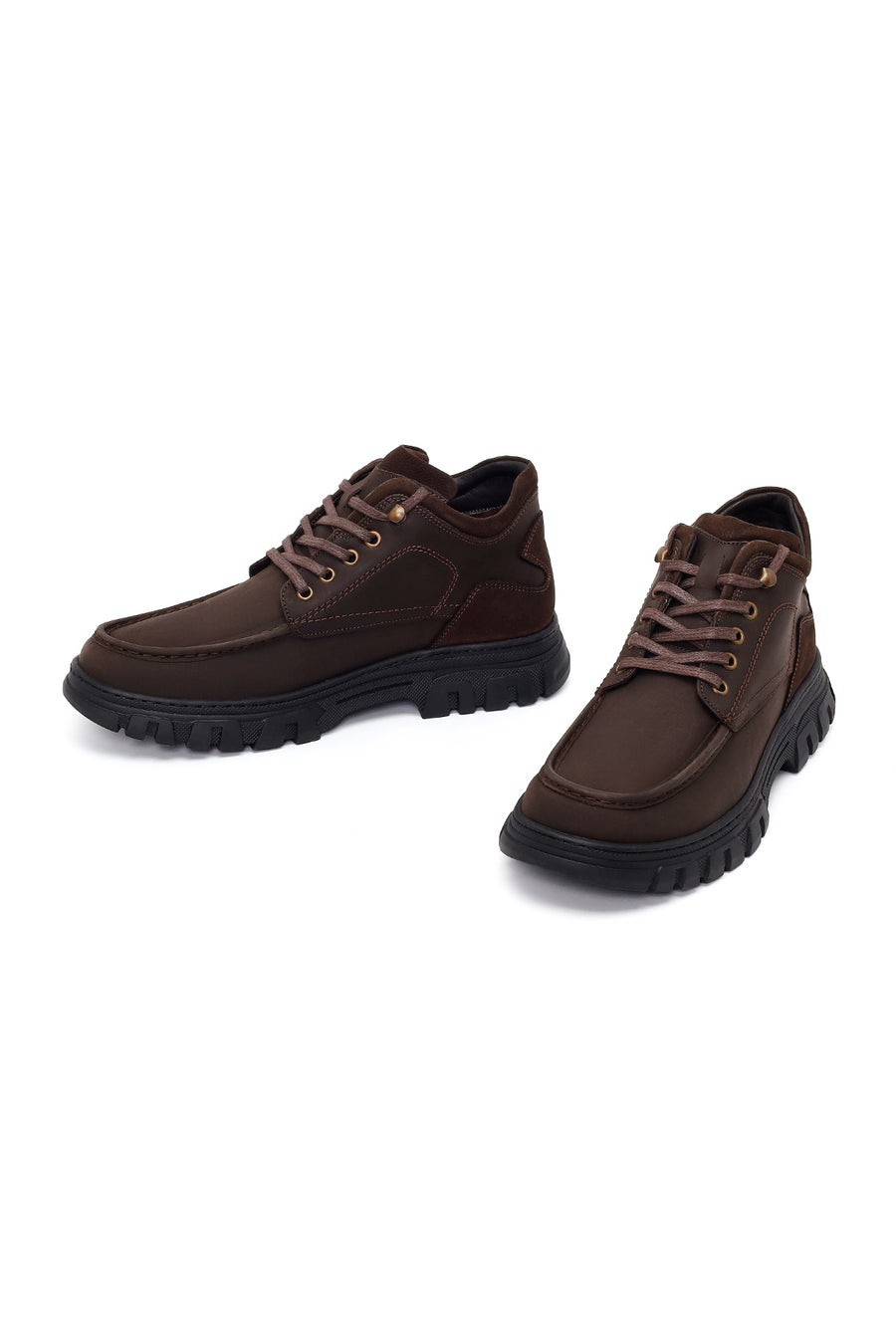 Male Brown Lace-Up Chunky-Soled Nubuck Leather Casual Boots