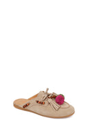 Woman Beige Tassel Suede Mule Slipper | Derimod