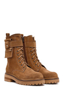 Woman Tan Zippered Suede Leather Boat | Derimod