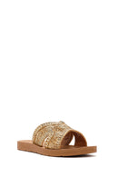 Woman Gold Braided Slippers | Derimod