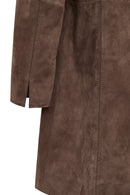 Tara Women's Taupe Suede Leather Coat | Derimod