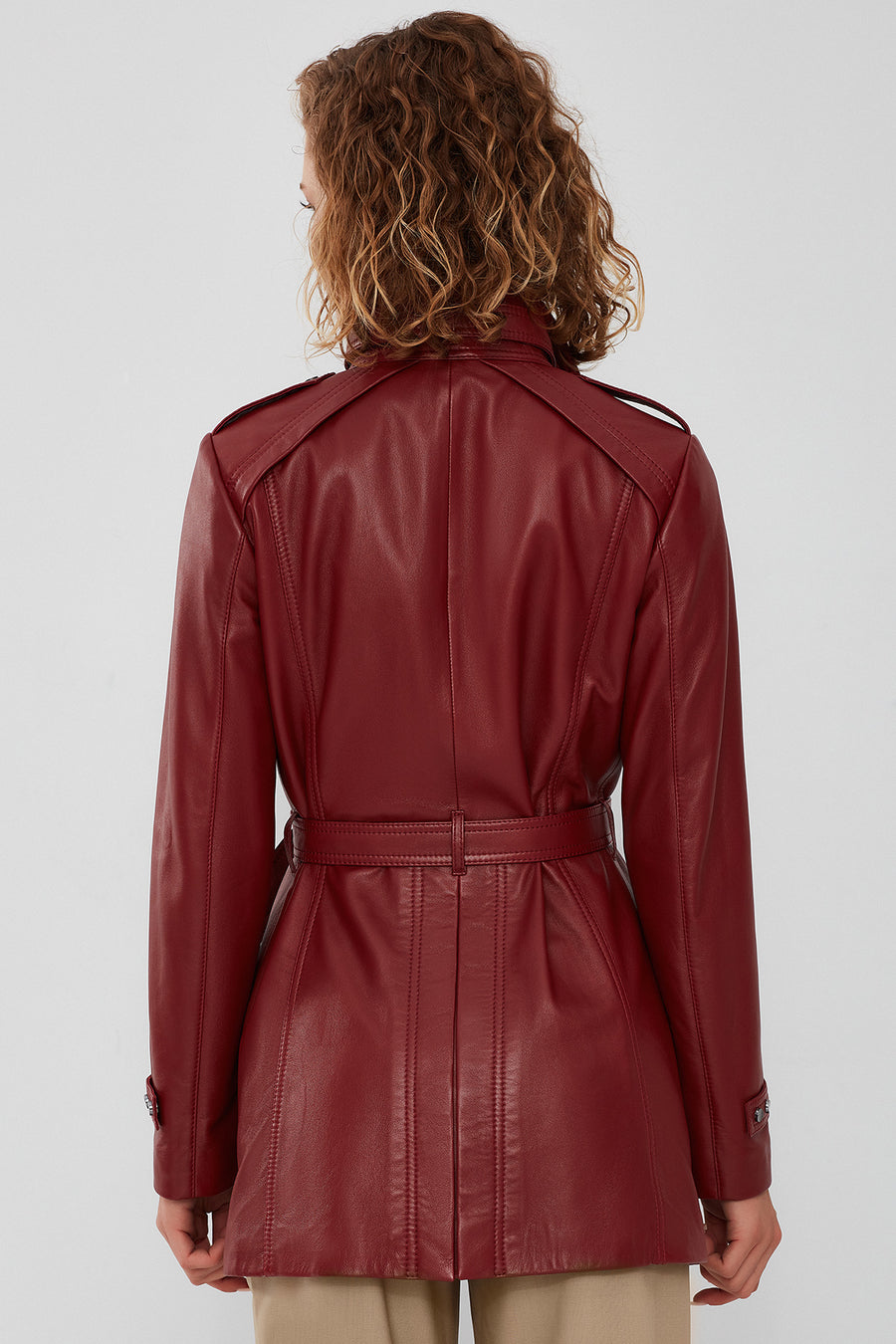 Whitney Women's Burgundy Long Leather Jacket