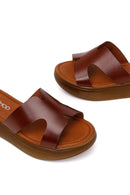 Woman Brown Thick-Soled Leather Slipper | Derimod