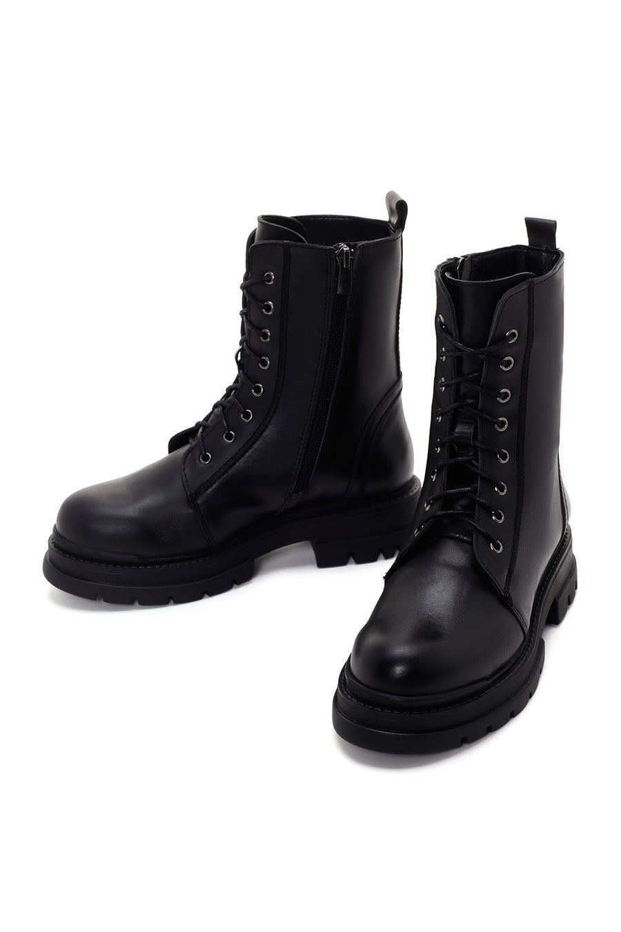 Women's Black Zippered Leather Boots