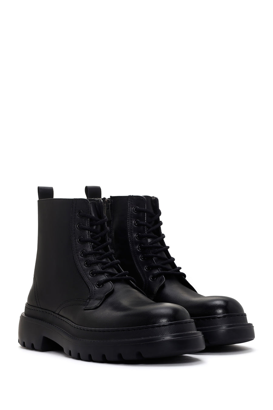 Men's Black Zippered Casual Leather Boots