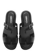 Women's Black Buckle Leather Slippers | Derimod