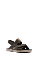Men's Khaki Strappy Leather Sandals | Derimod