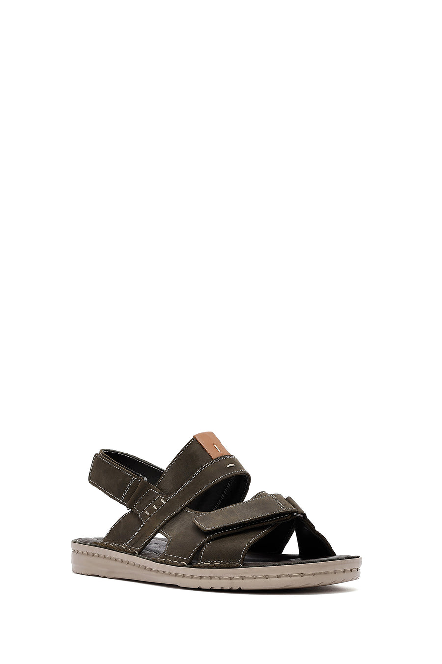 Men's Khaki Strappy Leather Sandals