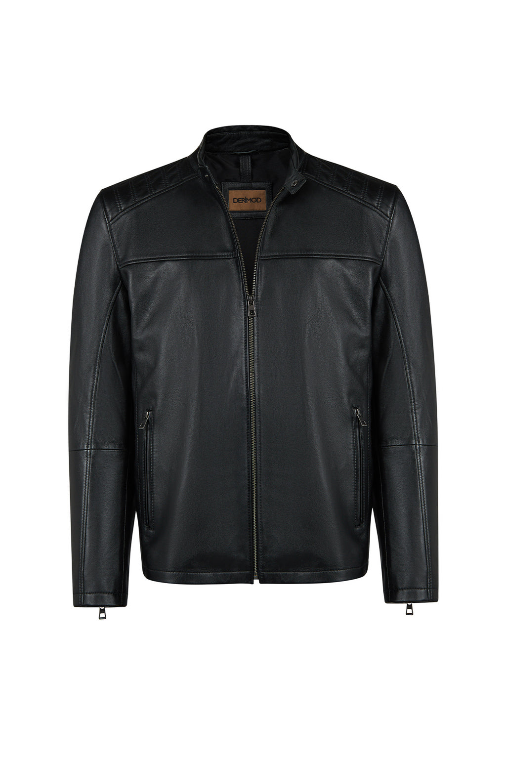 Romeo Erkek Siyah Kapüşonlu Deri Mont