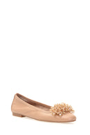 Bead Detailed Women's Leather Ballerinas | Derimod