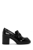 Woman Black High Thick-Heeled Patent Leather Leather Masculine Loafer | Derimod