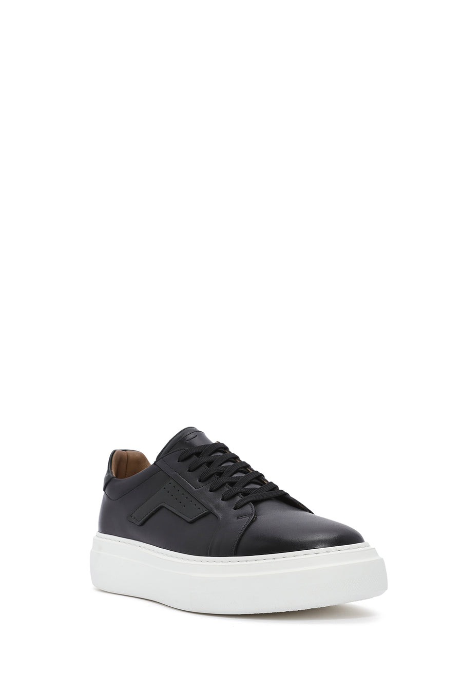Men's Black Lace-up Thick-Sole Leather Sneaker