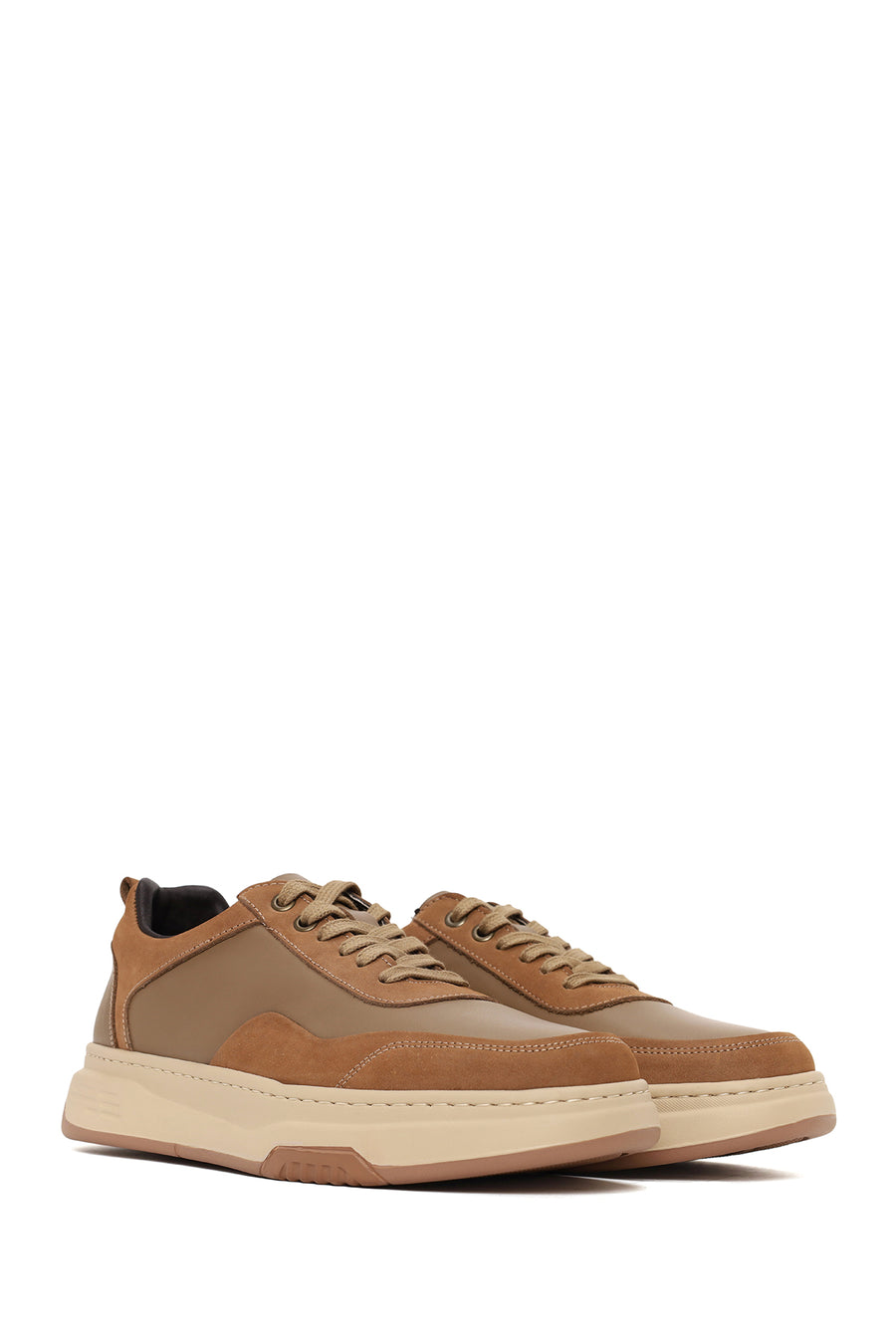 Male Mink Lace-Up Thick-Soled Leather Sneaker