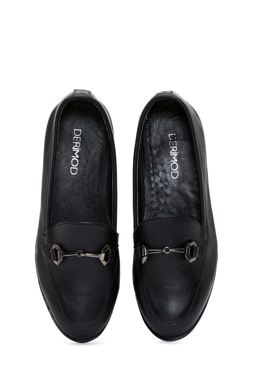 Women's Black Buckle Detailed Leather Masculine Loafer