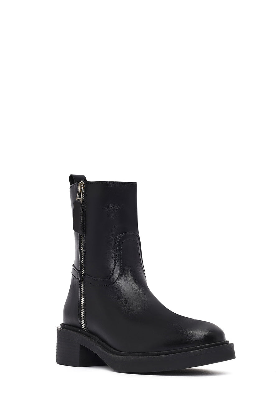 Women's Black Zippered Leather Boots
