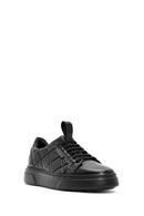 Men's Black Lace-Up Crocodile Patterned Leather Sneakers | Derimod