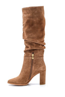Women's Leather Suede Casual Heeled Boots | Derimod