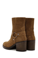 Women's Brown Heeled Zippered Suede Leather Boots | Derimod
