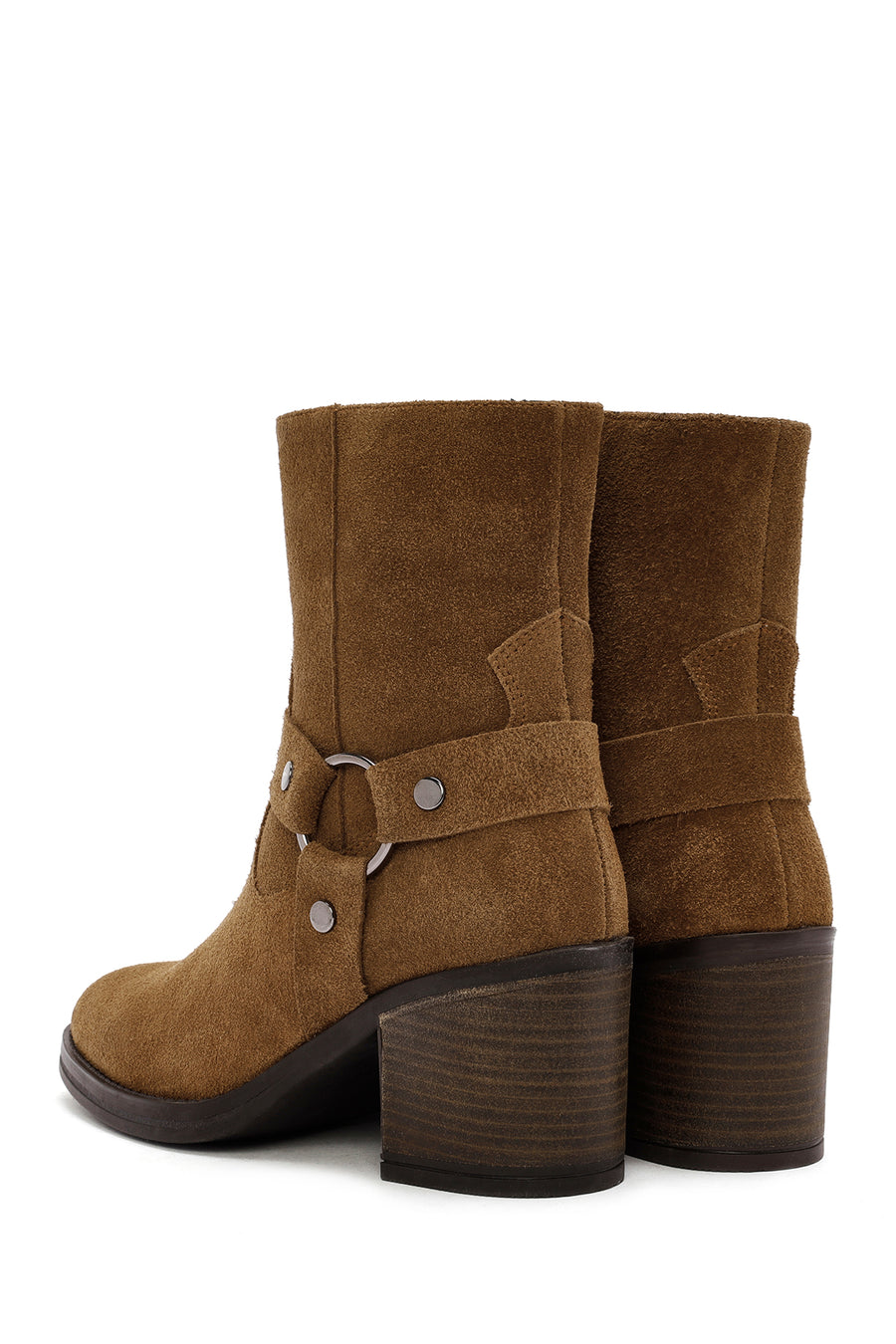Women's Brown Heeled Zippered Suede Leather Boots