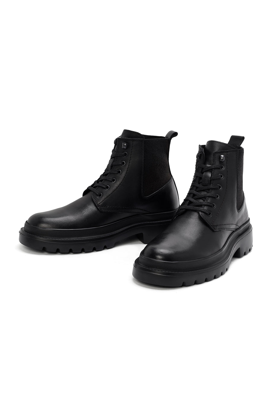 Men's Black Lace-Up Leather Casual Boots