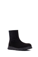 Women's Black Zippered Suede Teddy Boot | Derimod
