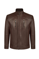 Dybala Male Brown Stand Collar Leather Jacket | Derimod